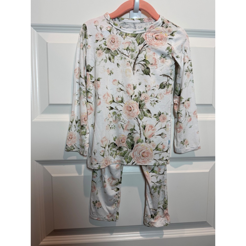 Posh Peanut 3T Pink Rose Floral Bamboo Viscose Pajama Set Long Sleeve PJs